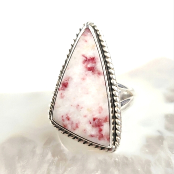 Sterling Silver Rare Cinnabar Triangle Ring Size 7.5 - Picture 6 of 14